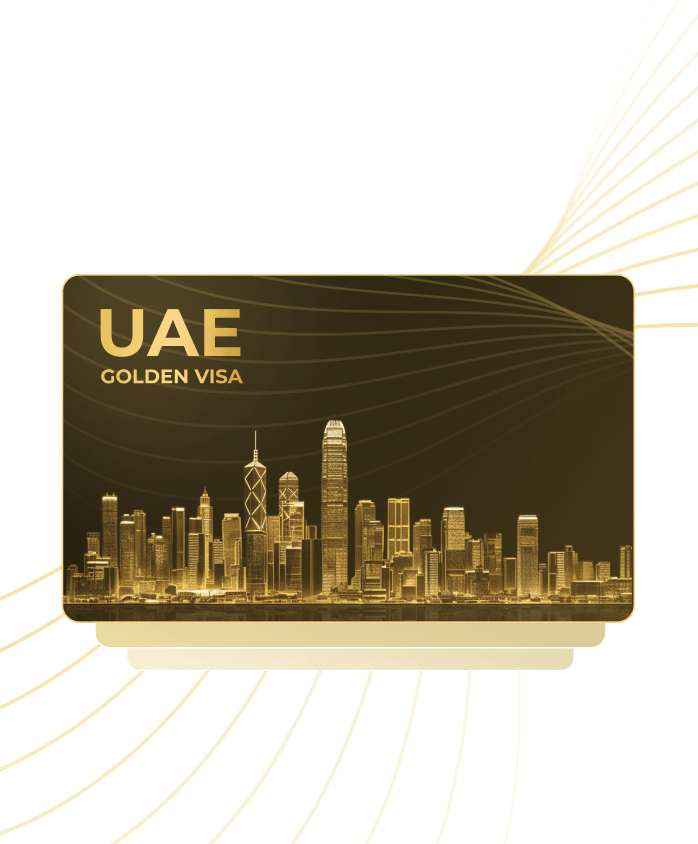 UAE Golden Visa card featuring a stylized Dubai skyline.