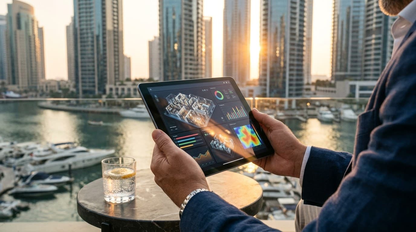 Buying property in Dubai with an investor reviewing location, pricing, market trends, and potential returns